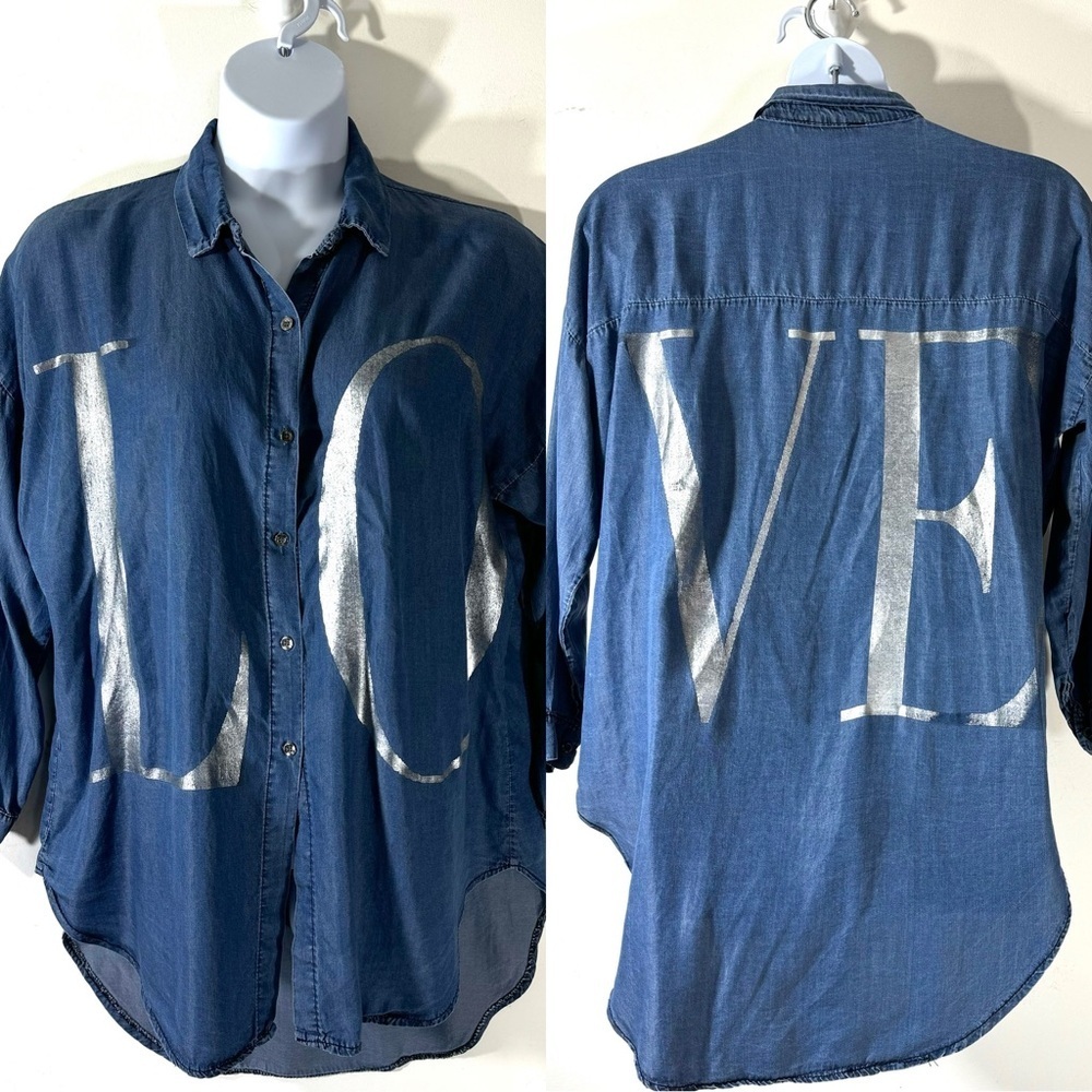 Amorosa LOVE Chambray Button Front Shirt 2/$35